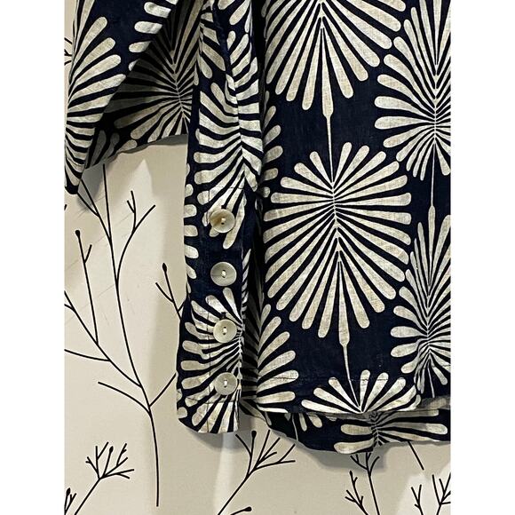 JOIE 100% Linen Collard Split Neck Tunic Top Size 2X Palm Leaf Tropical Resort - Picture 5 of 8